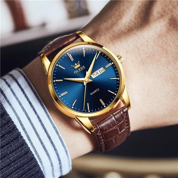 Men's Casual Watches Brown Black Leather Strap Fashion Business Easy to Read - Picture 2 of 7